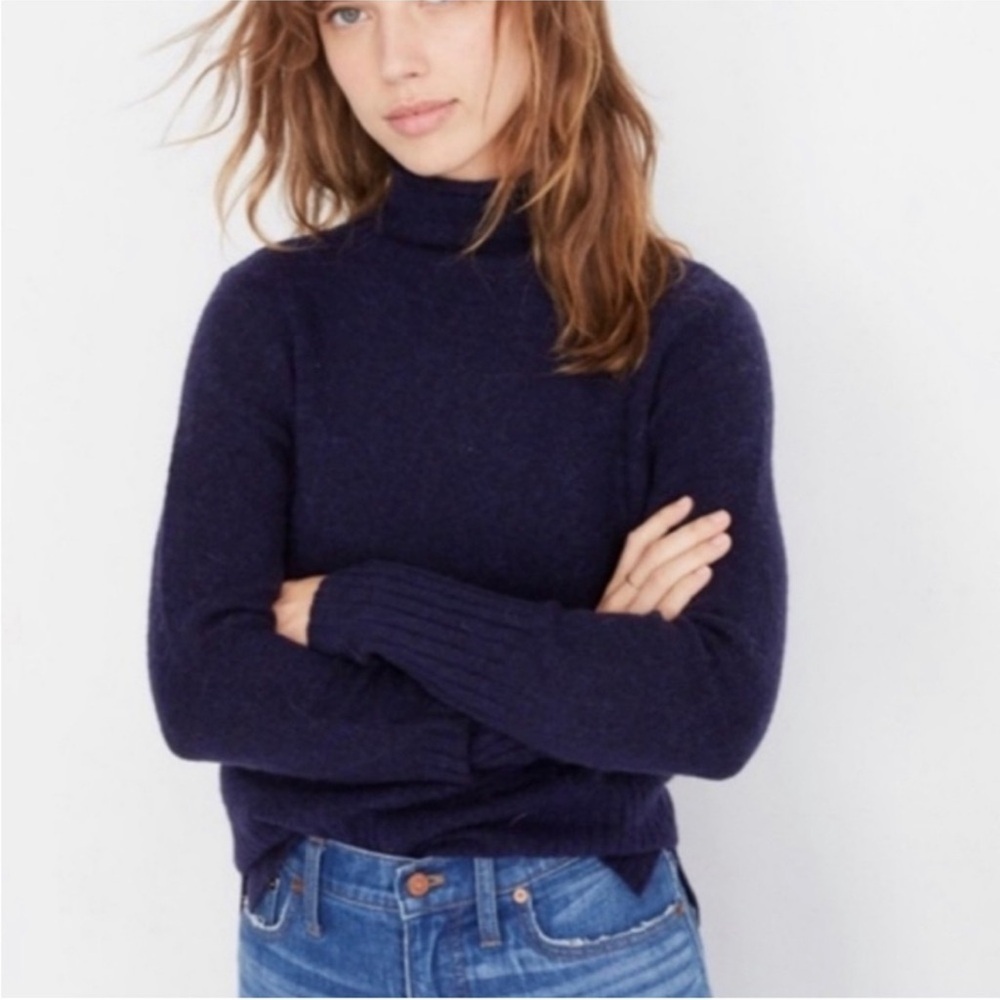 MADEWELL Merino Wool Ribbed Navy Long Sleeve Turtleneck Sweater Top